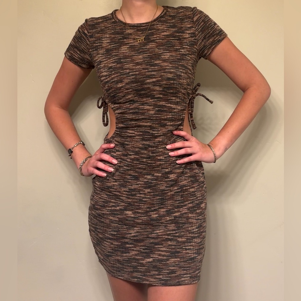 Brown DIVIDED mini dress with adjustable cutouts